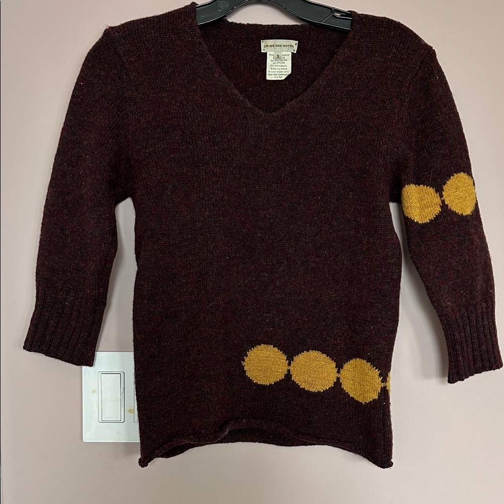 Dries Van Noten wool V-Neck Sweater with Gold Accents size s/xs